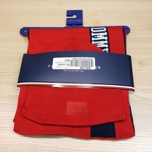 TOMMY HILFIGER Mens Red Beanie Hat Scarf 2-Piece Set Logo $88